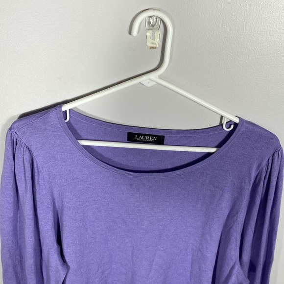 Ralph Lauren Black Label Purple Puff Sleeve Sweater with Ruffle Cuff Large - Picture 11 of 12
